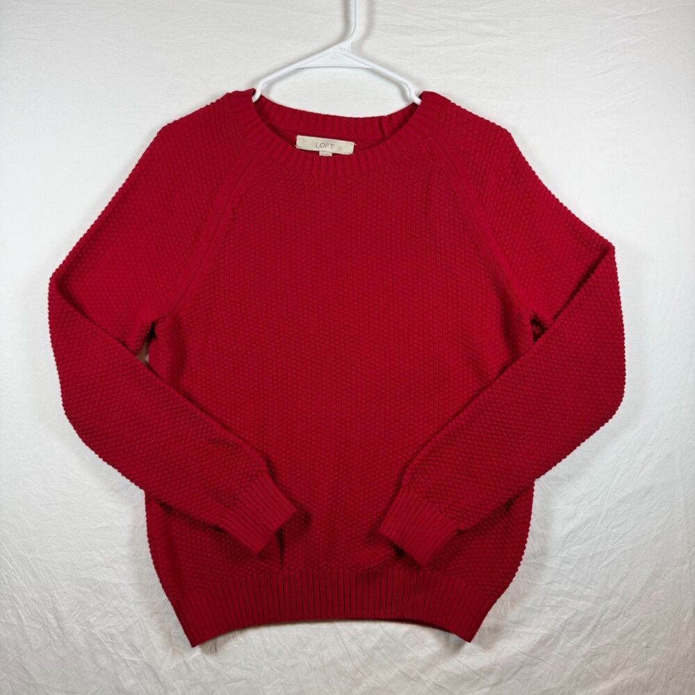 LOFT Textured Knit Crewneck Sweater Red Size M